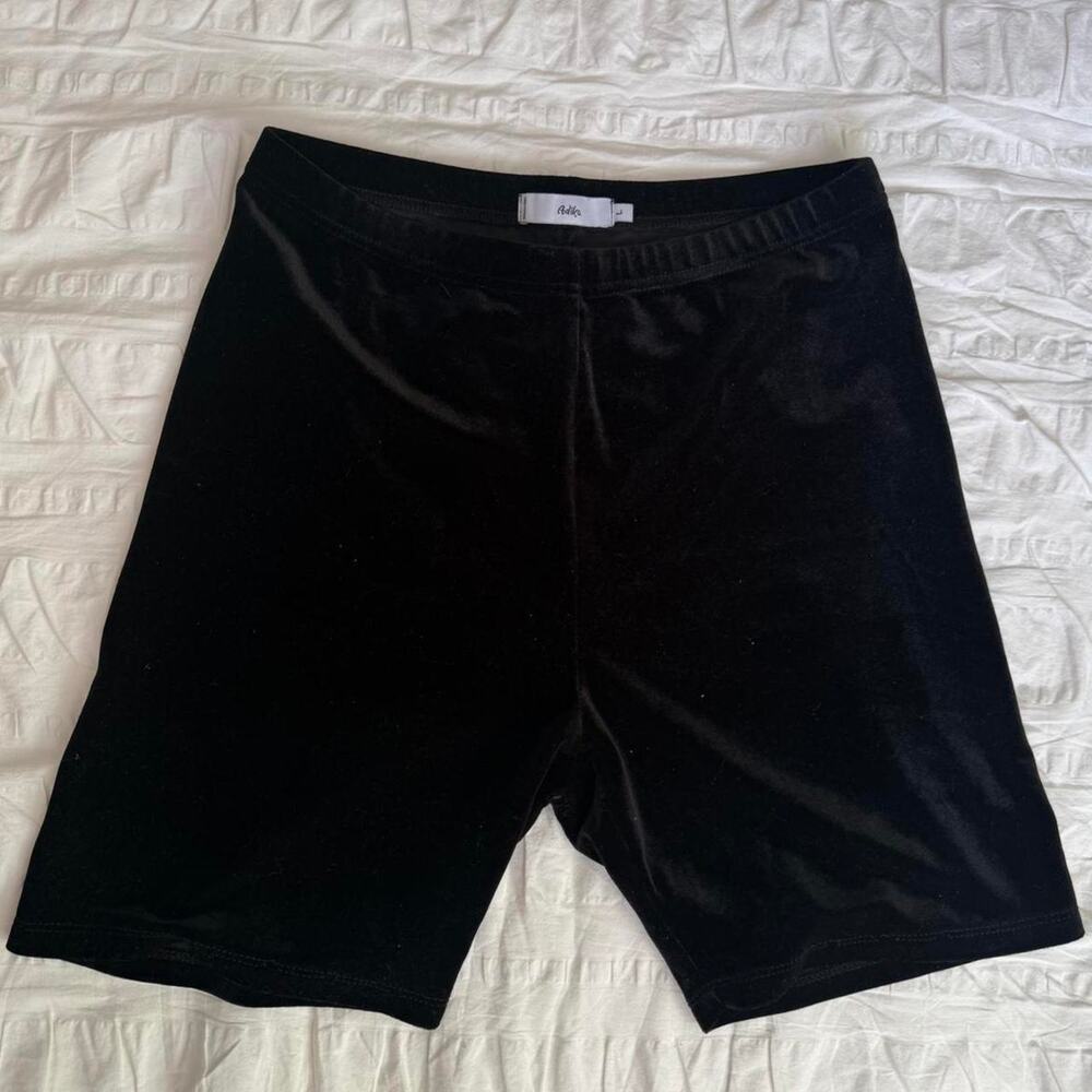Black velvet biker shorts